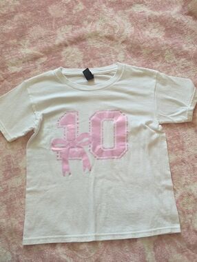 White Kids BIRTHDAY Tee with Pink Number 10 Graphic